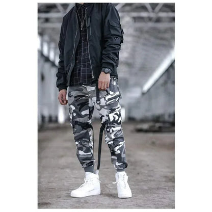Chic Utility Ribbon Cargo Trousers -  black camo trousers - Chic Utility Ribbon Cargo Trousers for Style