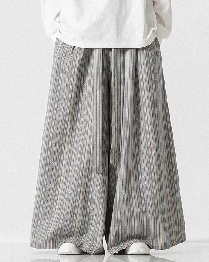 Chic Wide-Leg Japanese Trousers - striped wide-leg trousers - Chic Wide-Leg Japanese Trousers for Everyday Comfort