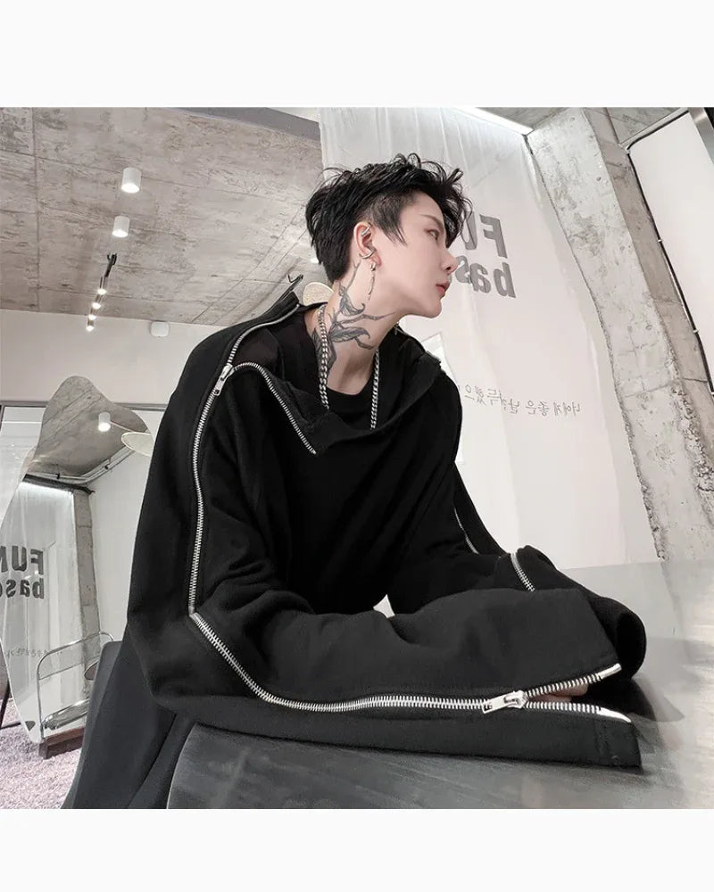 Chic Zip-Up Street Hoodie -  dual zipper - Chic Zip-Up Street Hoodie for Casual Outings