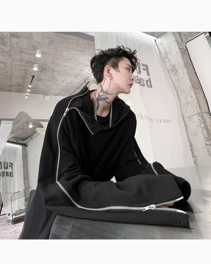 Chic Zip-Up Street Hoodie -  dual zipper - Chic Zip-Up Street Hoodie for Casual Outings
