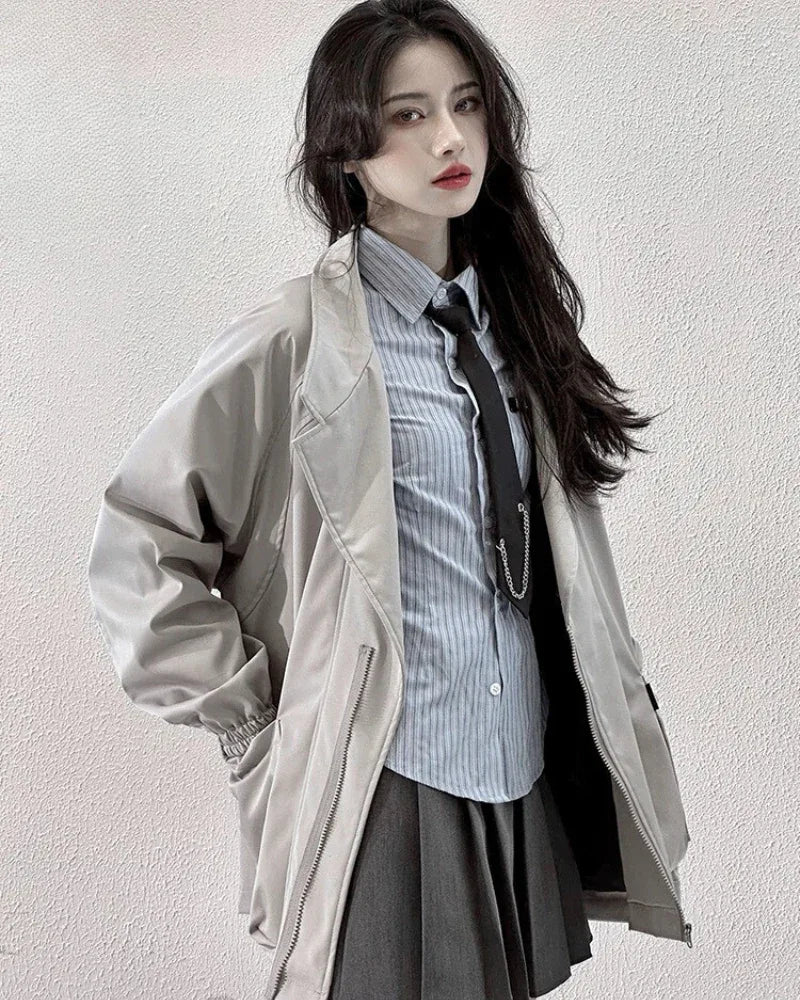 Chic Zip-Up Unisex Jacket -  polyester jacket - Chic Zip-Up Unisex Jacket for Everyday Wear