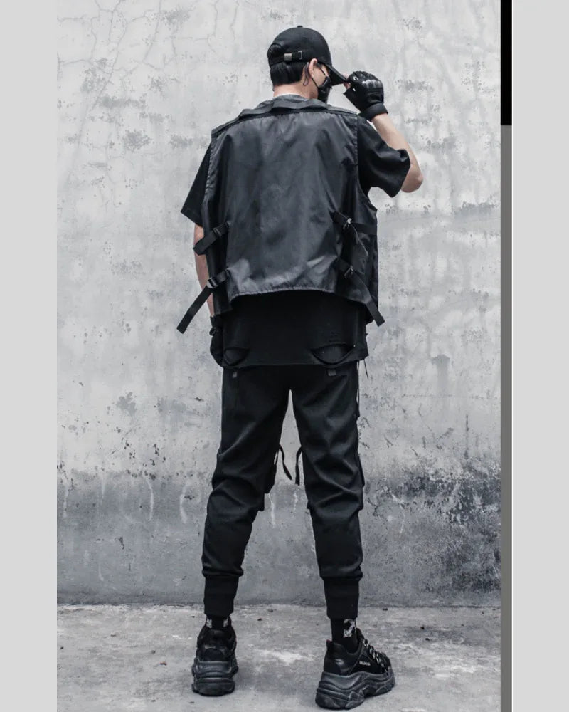City Chic Zip-Up Vest -  polyester vest - Comfy Black Zip-Up Vest for Techwear Style