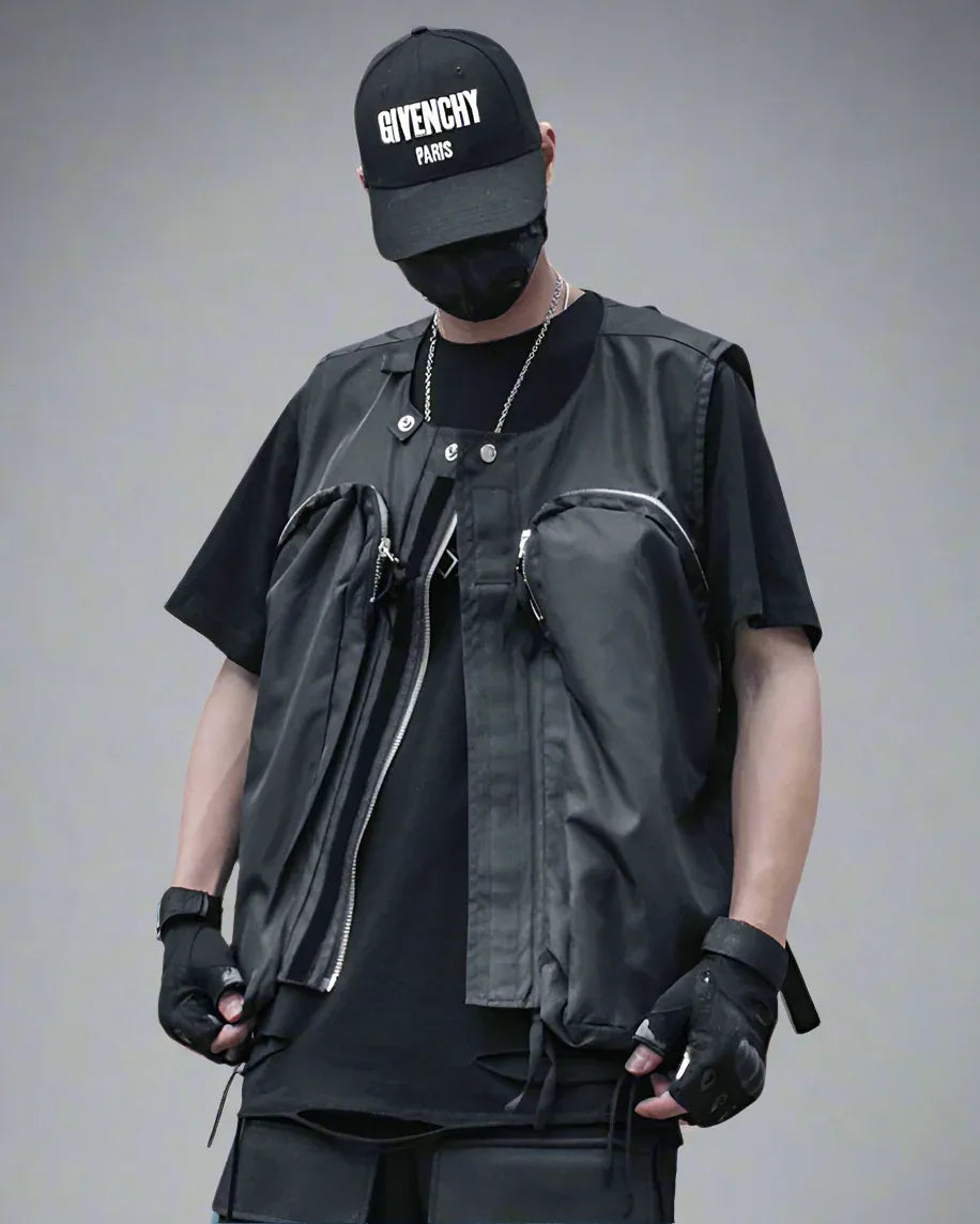 City Chic Zip-Up Vest - stylish tactical vest - Comfy Black Zip-Up Vest for Techwear Style