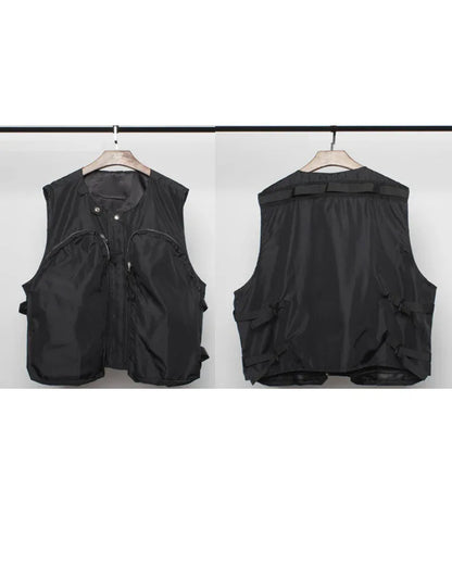 City Chic Zip-Up Vest - stylish tactical vest - Comfy Black Zip-Up Vest for Techwear Style