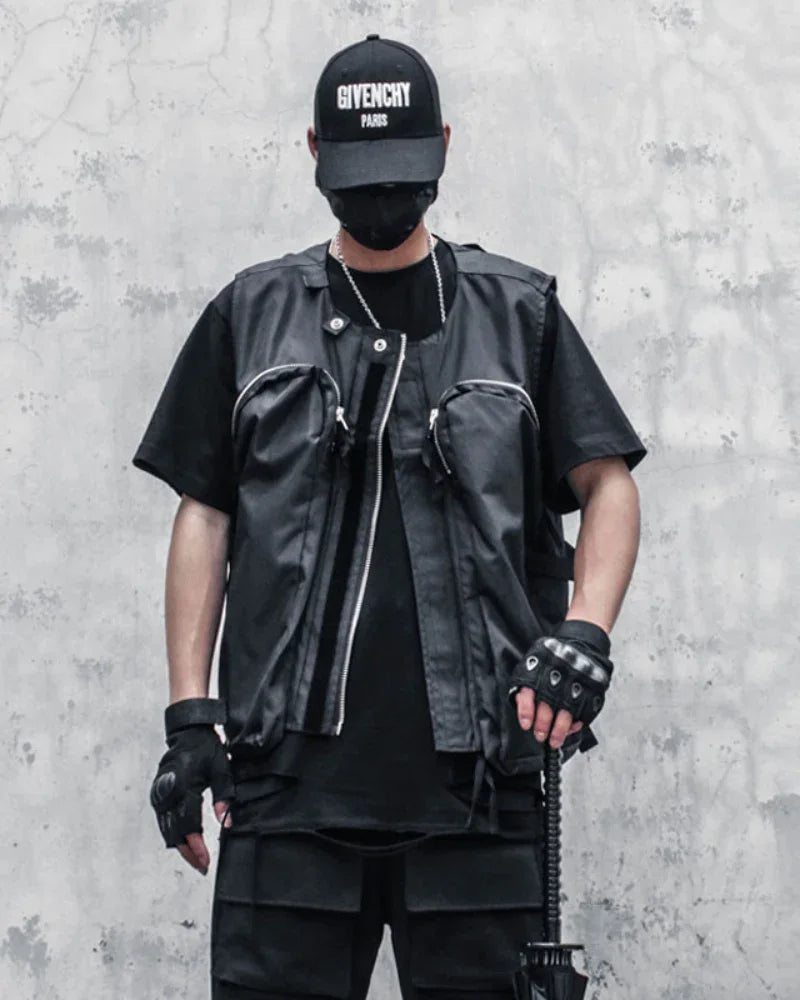 City Chic Zip-Up Vest - techwear vest - Comfy Black Zip-Up Vest for Techwear Style
