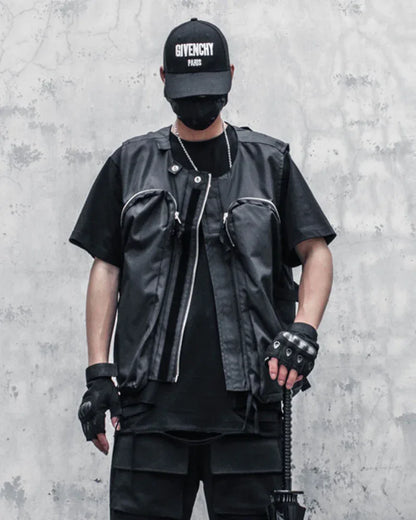City Chic Zip-Up Vest - techwear vest - Comfy Black Zip-Up Vest for Techwear Style