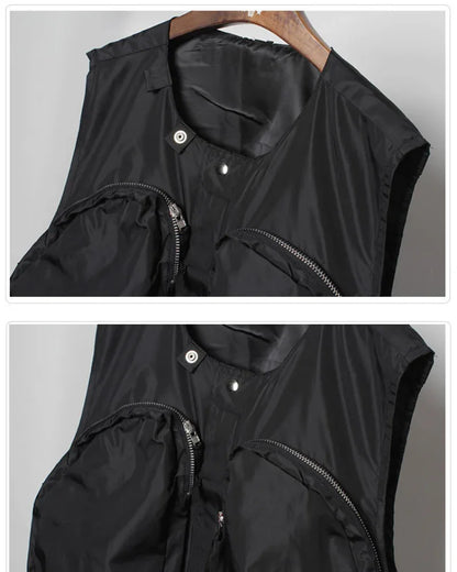 City Chic Zip-Up Vest - techwear vest - Comfy Black Zip-Up Vest for Techwear Style