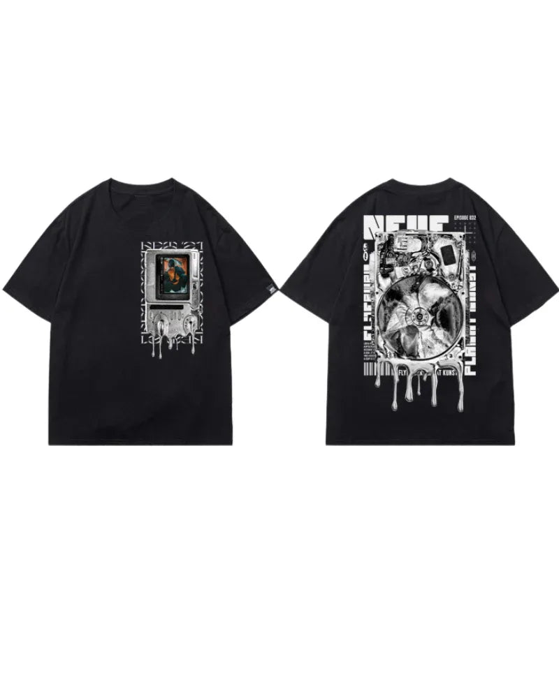 City Spirit Cotton Tee -  cyberpunk cotton t-shirt - Futuristic Techwear Cotton Tee in Black