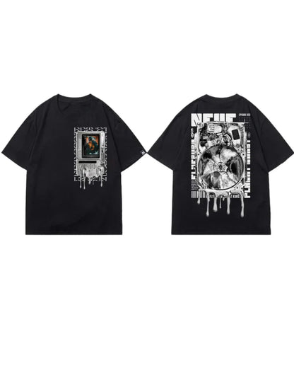 City Spirit Cotton Tee -  cyberpunk cotton t-shirt - Futuristic Techwear Cotton Tee in Black