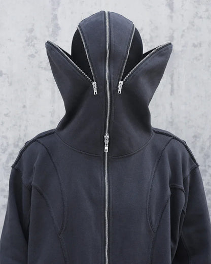 City Stylish Hoodie with Mask -  black - Stylish Full Zip Hoodie with Integrated Mask