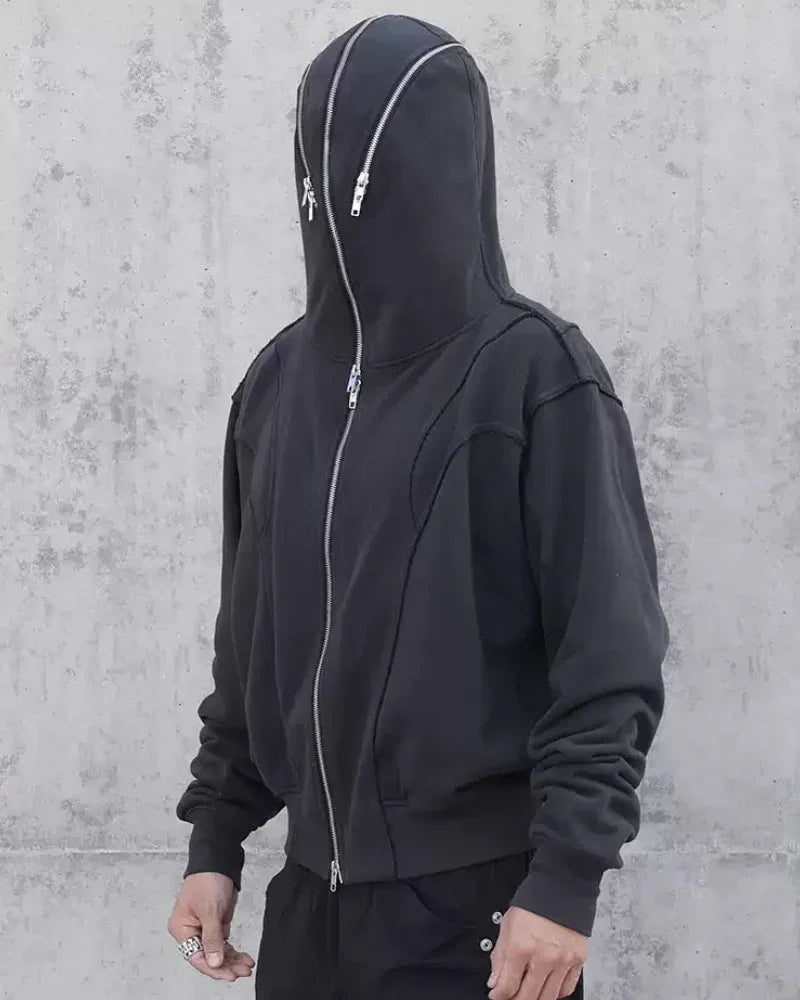 City Stylish Hoodie with Mask - full zip hoodie - Stylish Full Zip Hoodie with Integrated Mask