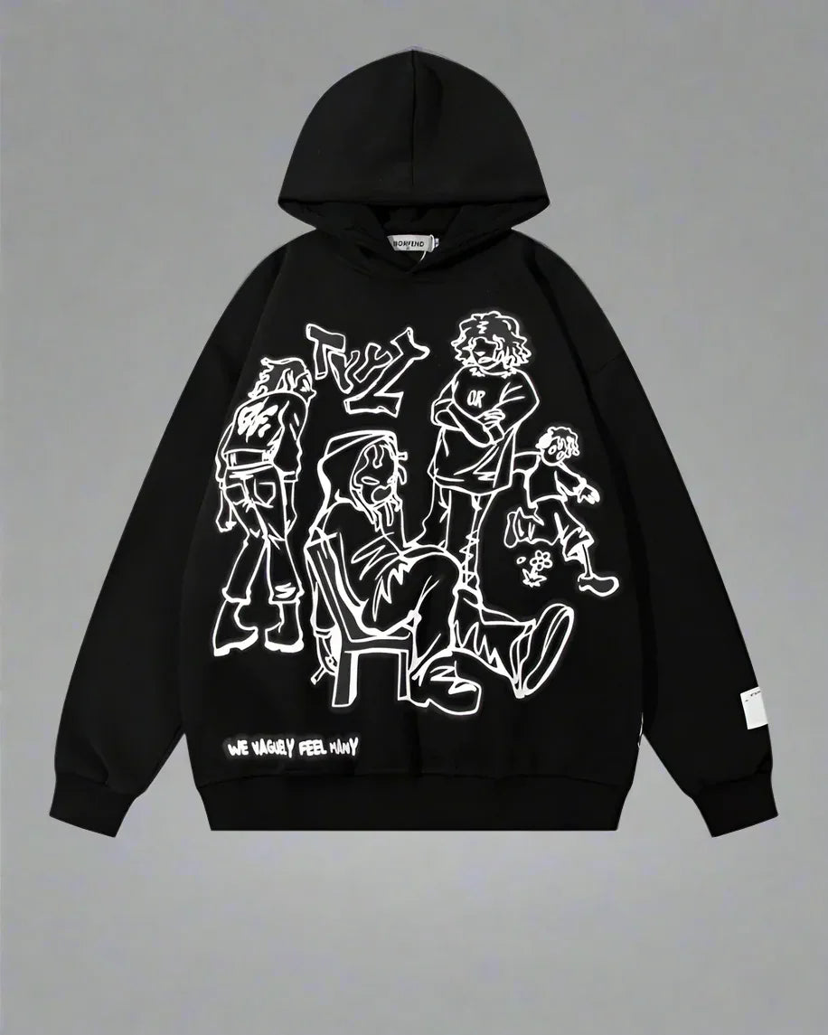 Colorful Cartoon Style Hoodie -  colorful - Colorful Cartoon Style Hoodie for Everyday Wear