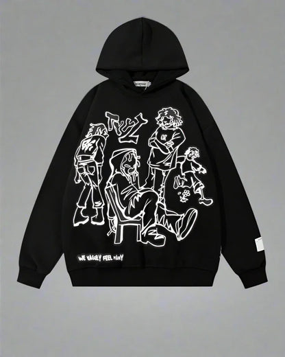 Colorful Cartoon Style Hoodie -  colorful - Colorful Cartoon Style Hoodie for Everyday Wear