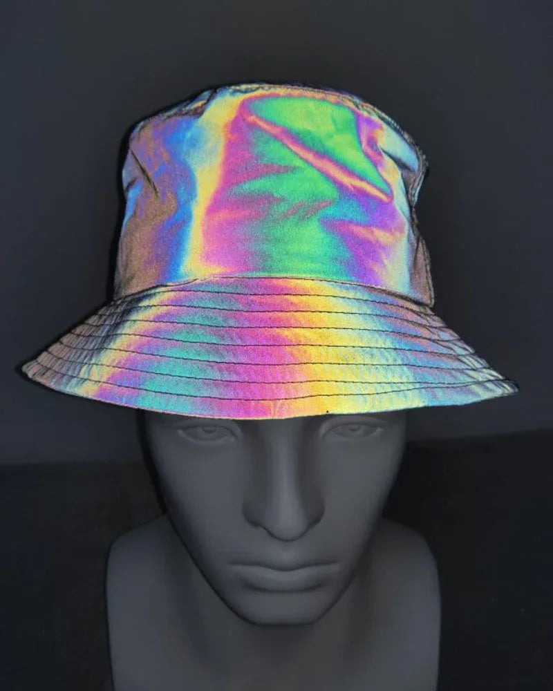 Colorful Reflective Rainbow Bucket -  cyberpunk fashion - Rainbow Reflective Bucket Hat for Stylish Looks