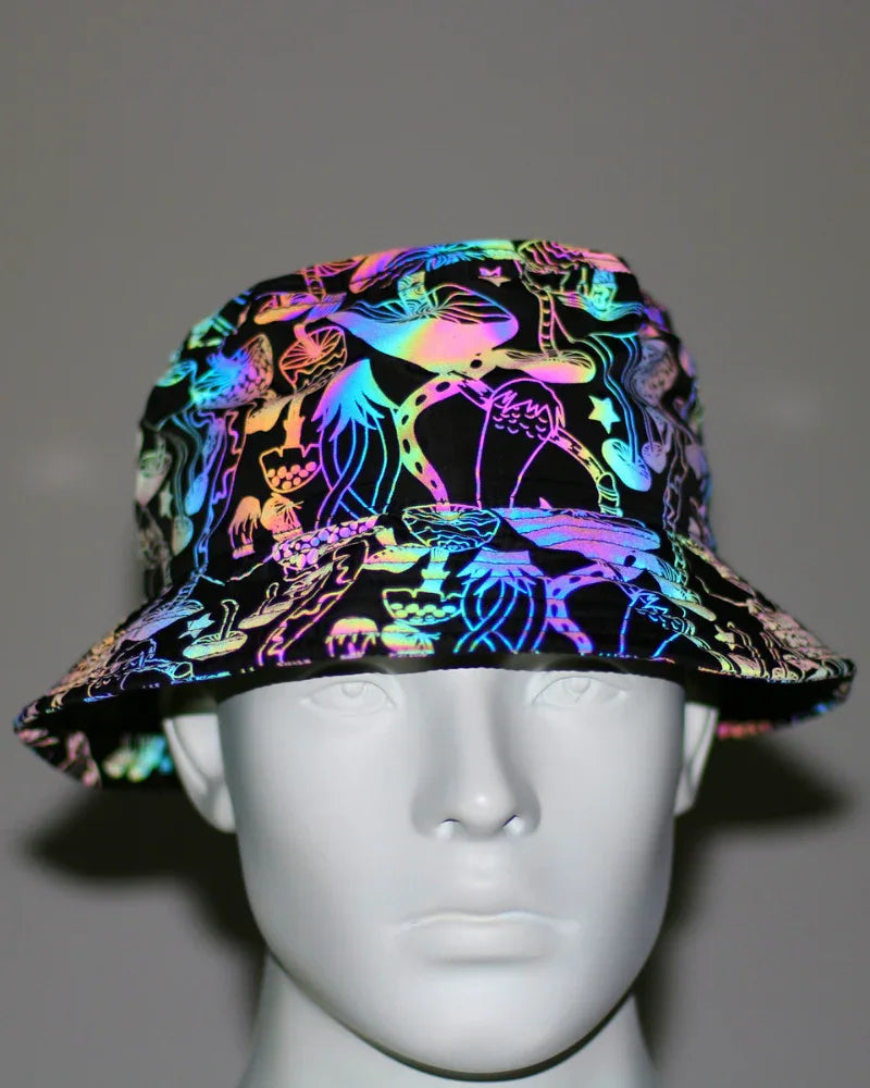 Colorful Reflective Rainbow Bucket -  techwear hat - Rainbow Reflective Bucket Hat for Stylish Looks