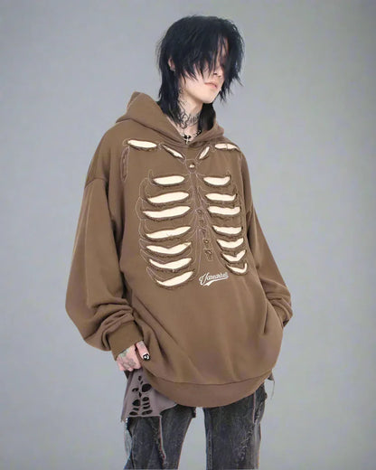 Cool Skeleton Cutout Hoodie -  cyberpunk fashion - Stylish Hollow Out Skeleton Hoodie for Unique Looks