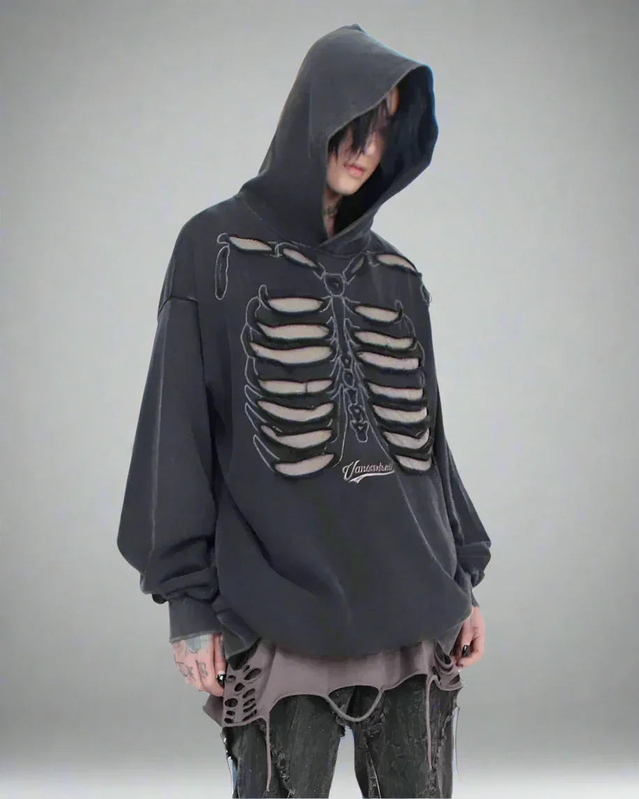 Cool Skeleton Cutout Hoodie -  cyberpunk style - Stylish Hollow Out Skeleton Hoodie for Unique Looks