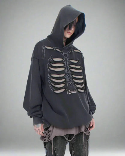 Cool Skeleton Cutout Hoodie -  cyberpunk style - Stylish Hollow Out Skeleton Hoodie for Unique Looks