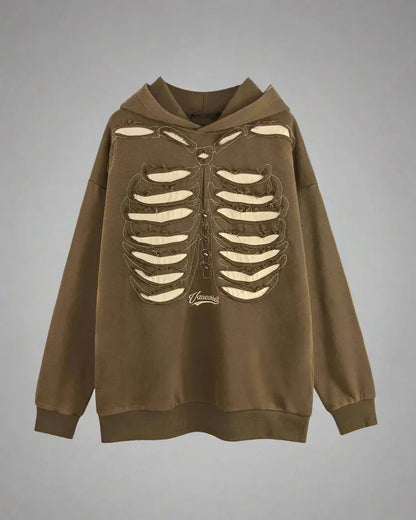 Cool Skeleton Cutout Hoodie -  music festival - Stylish Hollow Out Skeleton Hoodie for Unique Looks