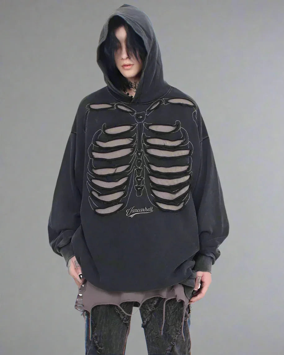 Cool Skeleton Cutout Hoodie - unique skeleton design - Stylish Hollow Out Skeleton Hoodie for Unique Looks
