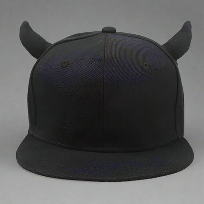 Cosmic Horned Headwear -  black cap - Cosmic Horned Headwear: Stylish Black Cap
