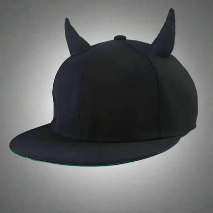 Cosmic Horned Headwear -  curved visor - Cosmic Horned Headwear: Stylish Black Cap