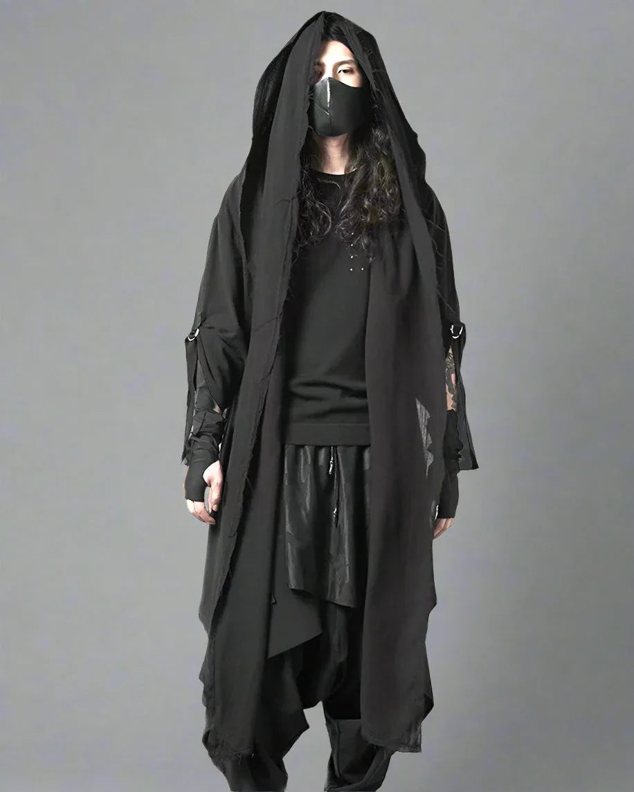 Covert Tech Ninja Cloak -  black cloak - Futuristic Black Techwear Ninja Cloak for Urban Style