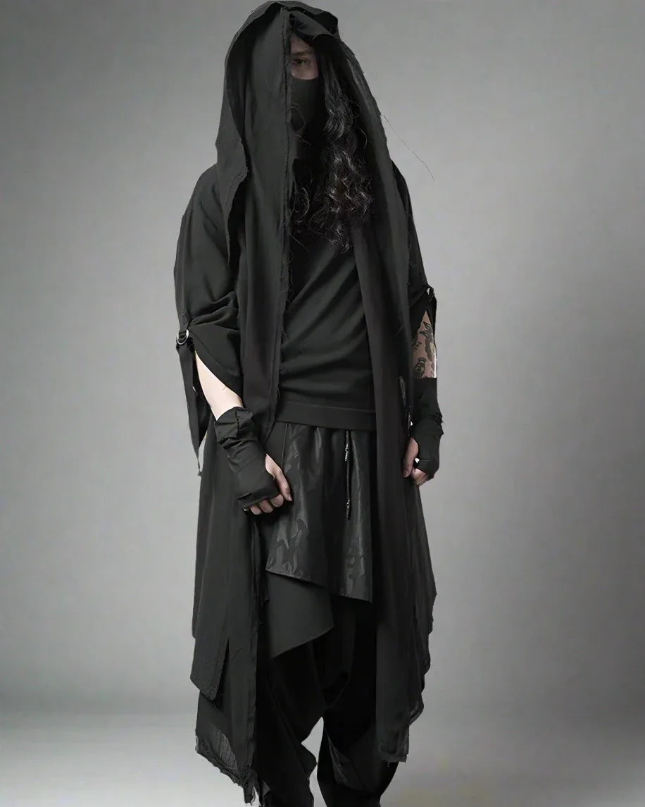 Covert Tech Ninja Cloak -  ninja style clothing - Futuristic Black Techwear Ninja Cloak for Urban Style