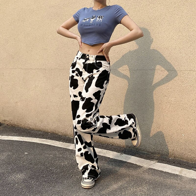 Cow Print Jeans -  cotton cow print jeans - Trendy Cow Print Jeans for Streetwear Style