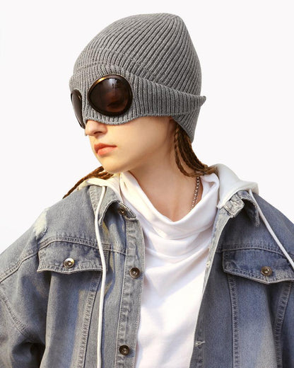 Cozy Aviator Beanie with Goggles - aviator beanie - Cozy Aviator Beanie with Goggles for All