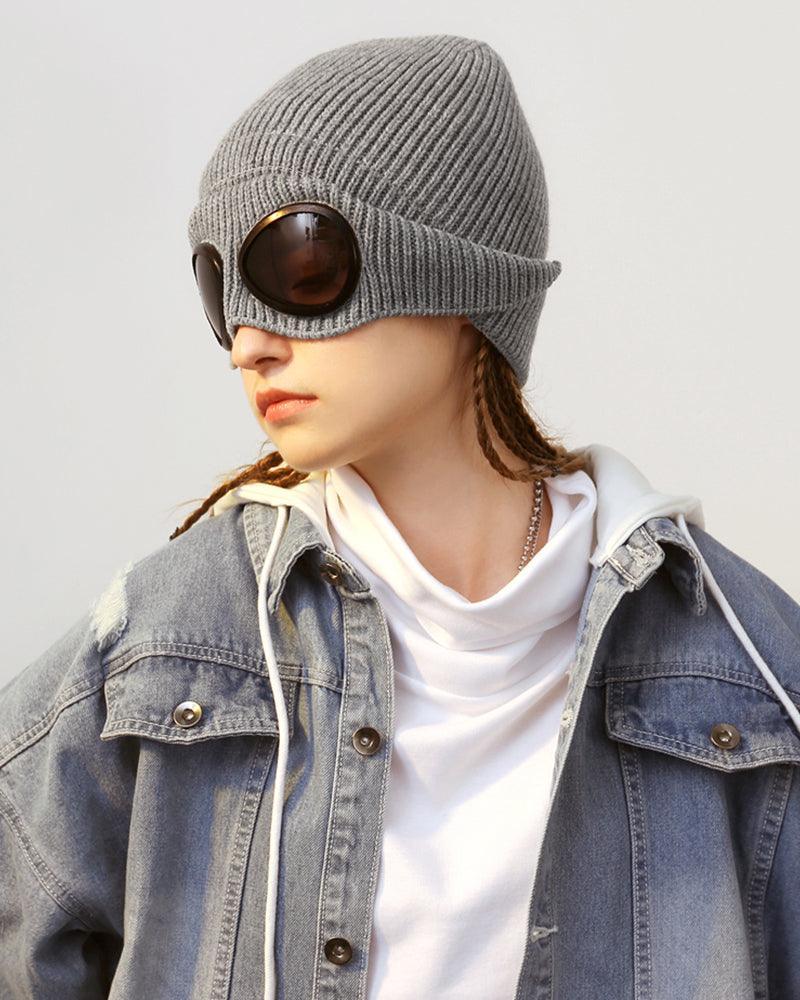 Cozy Aviator Beanie with Goggles -  techwear hat - Cozy Aviator Beanie with Goggles for All