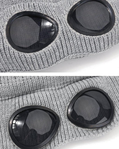 Cozy Aviator Beanie with Goggles -  unisex headwear - Cozy Aviator Beanie with Goggles for All