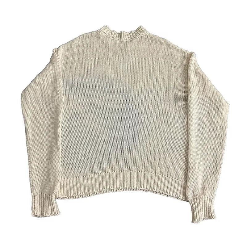 Cream Knit - retro-futuristic design - Cream Knit Y2K Streetwear Comfortable Fit
