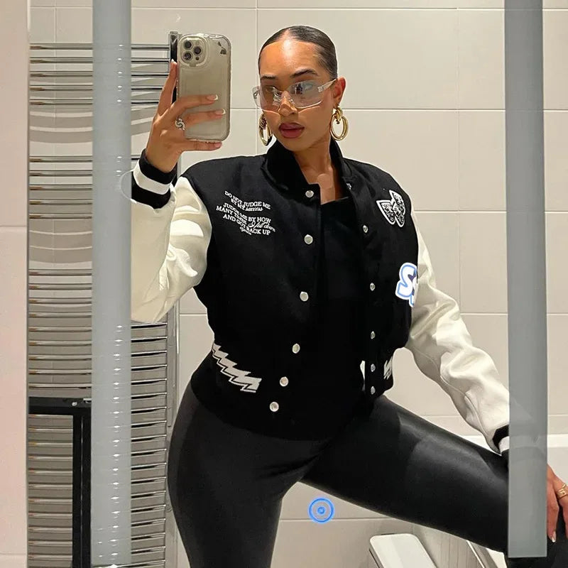 Cropped varsity jacket - comfortable blend fabric - Trendy Cropped Varsity Jacket for Stylish Outfits