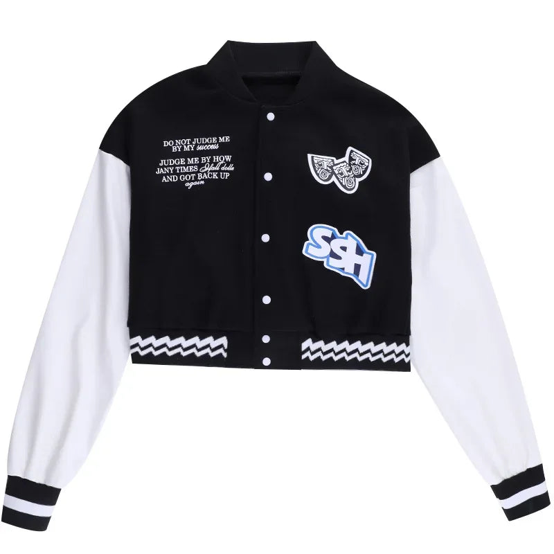 Cropped varsity jacket -  cropped jacket - Trendy Cropped Varsity Jacket for Stylish Outfits