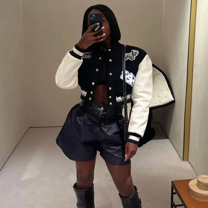 Cropped varsity jacket - y2k-core - Trendy Cropped Varsity Jacket for Stylish Outfits