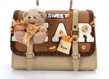Cuddly Flap Top Backpack -  bakery-themed bag - Charming Teddy Bear Backpack for Everyday Use