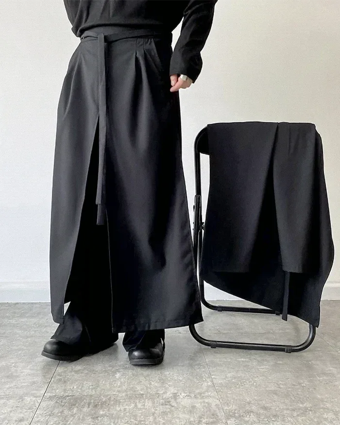 Detachable Skirt Hakama Pants -  adjustable waistband trousers - Detachable Skirt Hakama Pants for Versatile Style