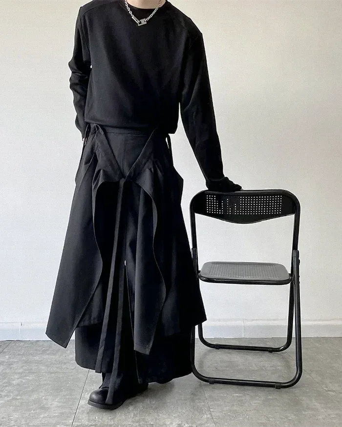 Detachable Skirt Hakama Pants -  adjustable waistband trousers - Detachable Skirt Hakama Pants for Versatile Style