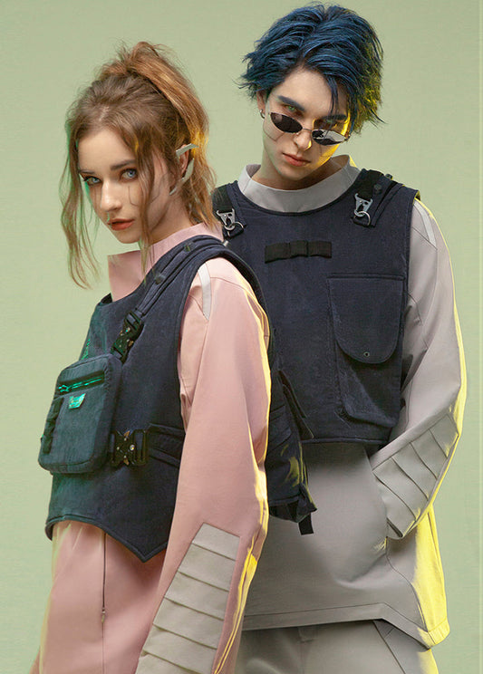 Dual-Sided Futuristic Cargo Vest - comfortable cargo vest - Dual-Sided Cargo Vest in Dark Blue for All Day Comfort