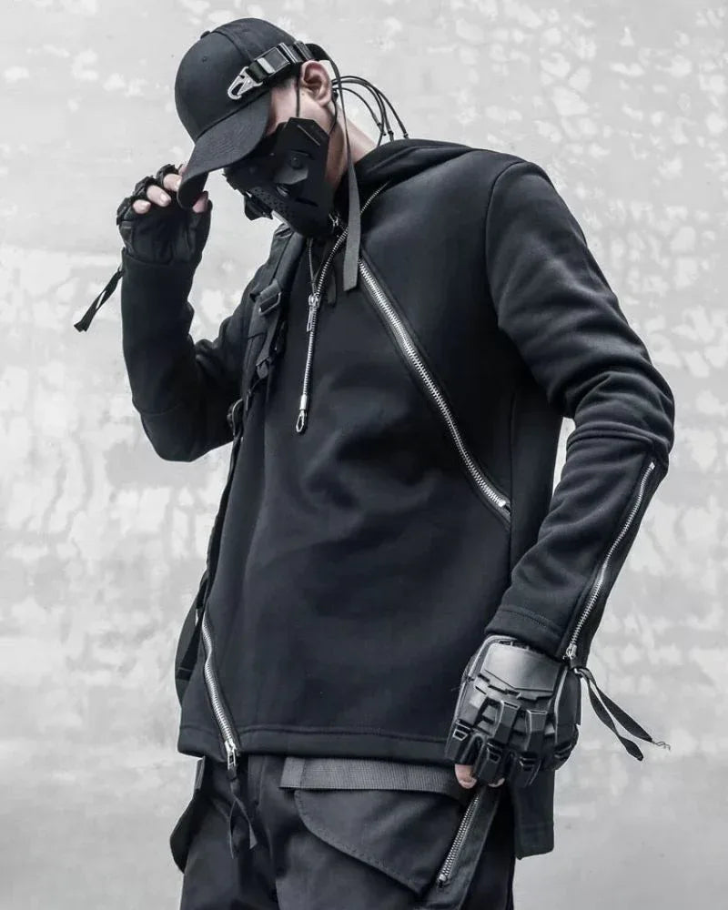 Dynamic Double Zip Hoodie -  comfy fabric hoodie - Futuristic Double Zip Hoodie for Urban Wear