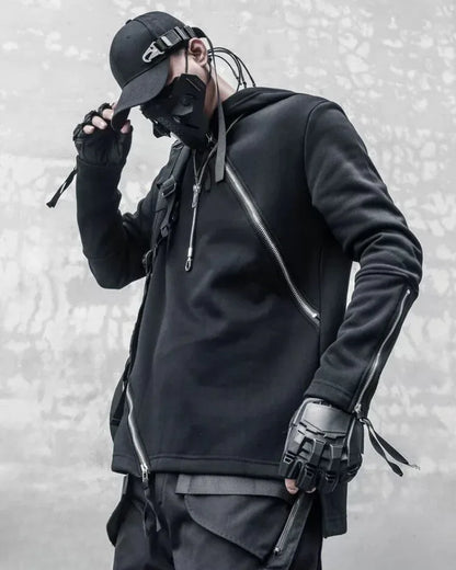 Dynamic Double Zip Hoodie -  comfy fabric hoodie - Futuristic Double Zip Hoodie for Urban Wear