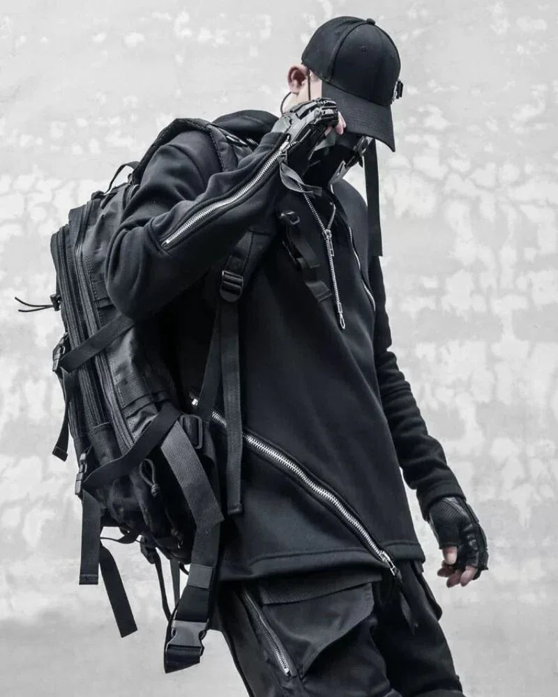 Dynamic Double Zip Hoodie -  cyberpunk - Futuristic Double Zip Hoodie for Urban Wear