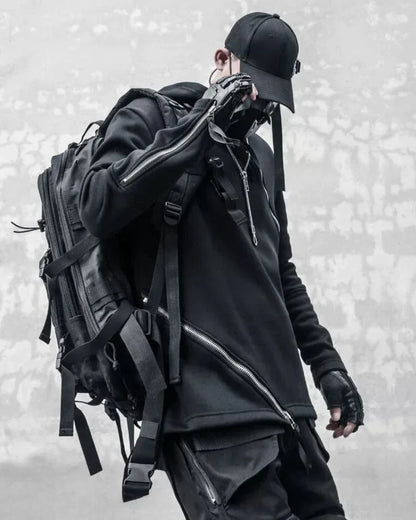 Dynamic Double Zip Hoodie -  cyberpunk - Futuristic Double Zip Hoodie for Urban Wear