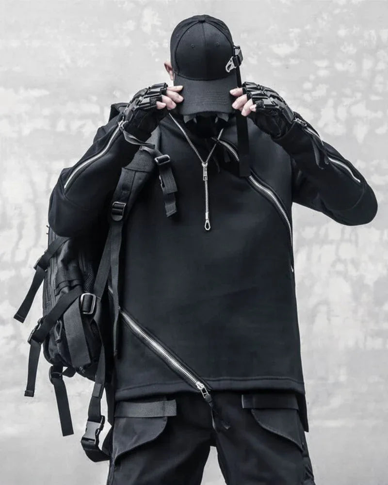 Dynamic Double Zip Hoodie - double zip - Futuristic Double Zip Hoodie for Urban Wear