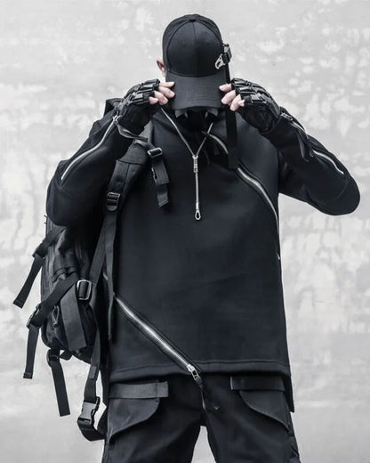 Dynamic Double Zip Hoodie - double zip - Futuristic Double Zip Hoodie for Urban Wear