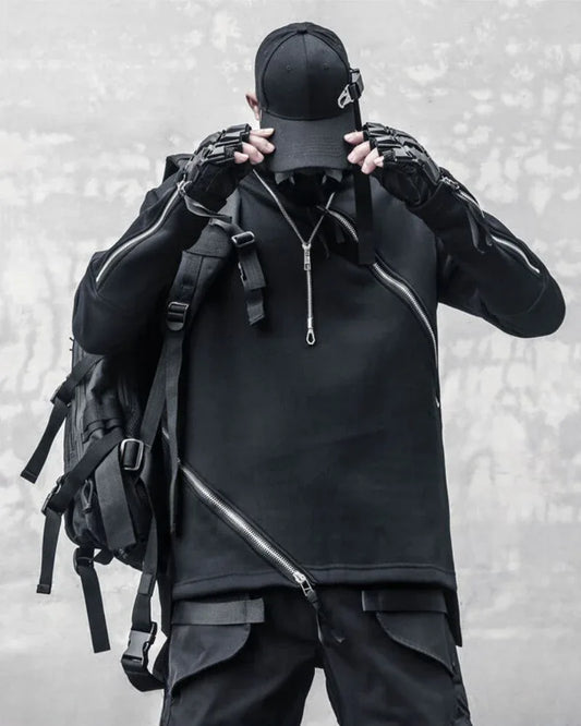 Dynamic Double Zip Hoodie - double zip - Futuristic Double Zip Hoodie for Urban Wear