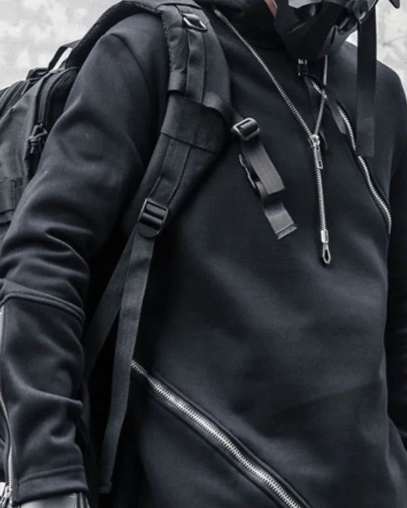 Dynamic Double Zip Hoodie -  polyester - Futuristic Double Zip Hoodie for Urban Wear
