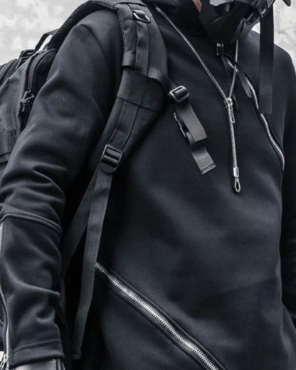Dynamic Double Zip Hoodie -  polyester - Futuristic Double Zip Hoodie for Urban Wear