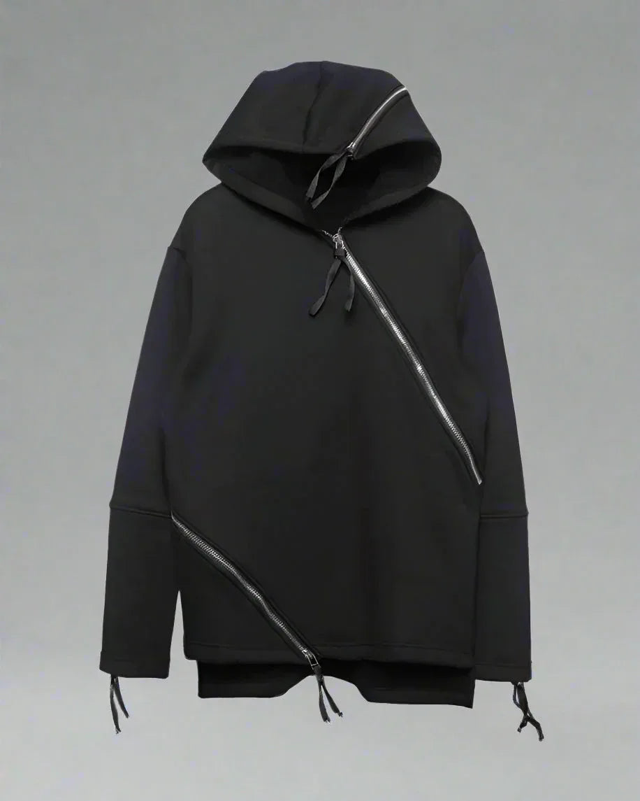 Dynamic Double Zip Hoodie -  streetwear - Futuristic Double Zip Hoodie for Urban Wear